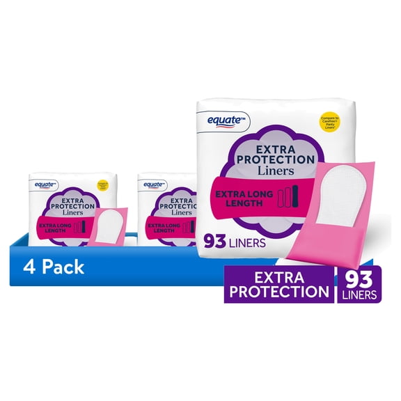 (4 pack) Equate Extra Protection Everyday Panty Liners, Extra Long Length, 93 Count
