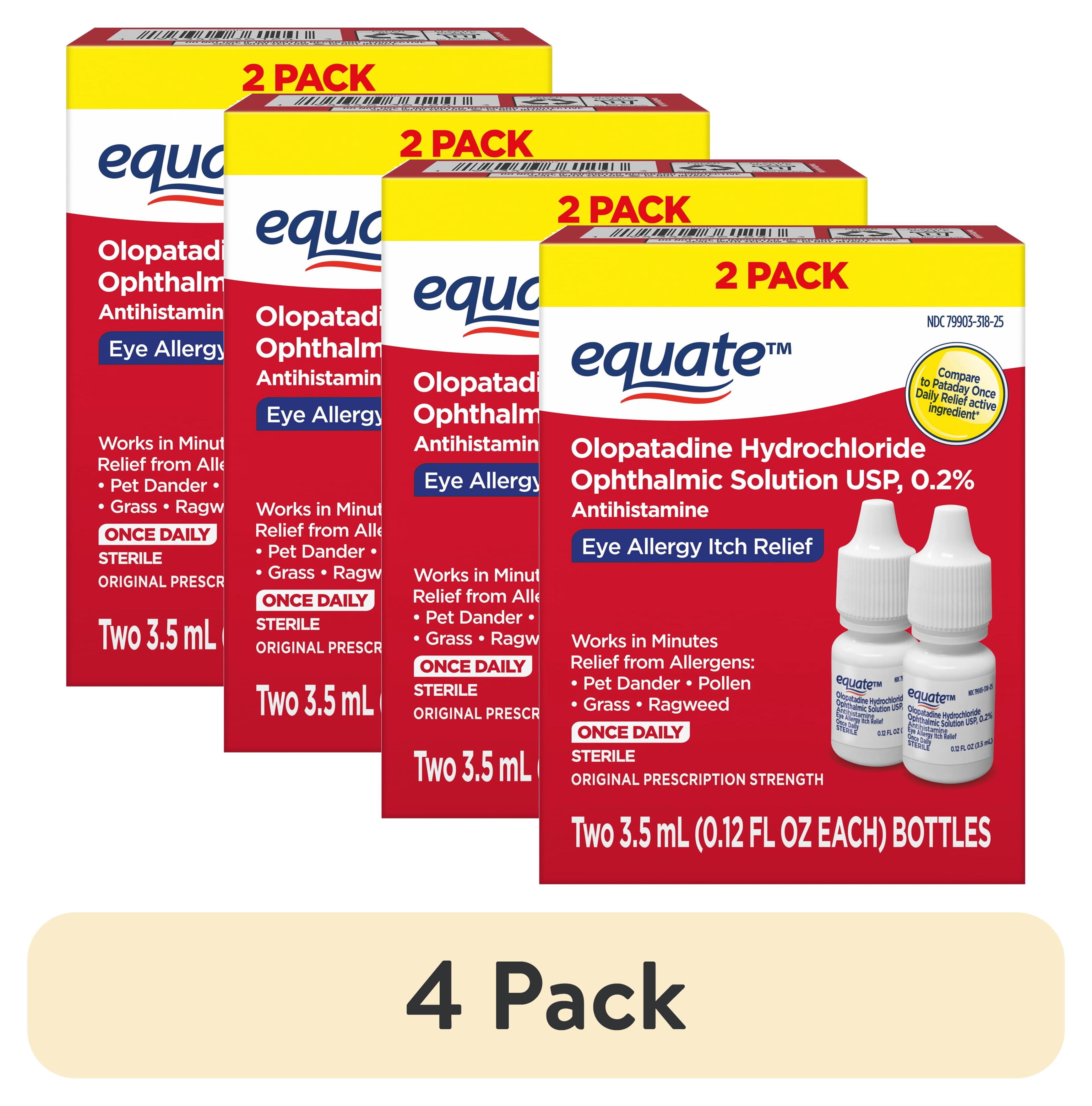 (4 pack) Equate Eye Allergy Itch Relief, Olopatadine HCL 0.2%, 3.5mL, Twin Pack