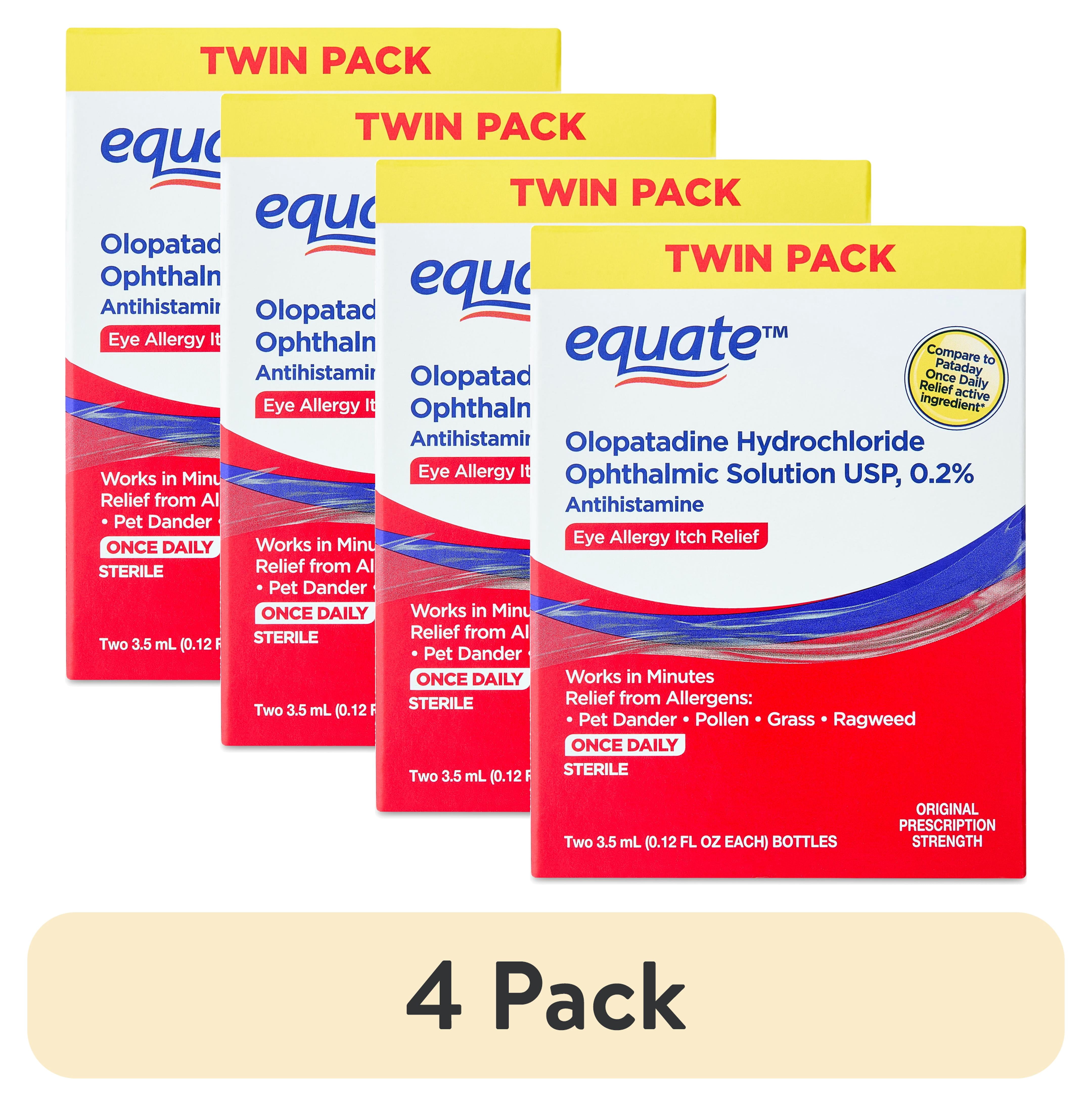 (4 pack) Equate Eye Itch Relief Antihistamine Eye Drops, Olopatadine HCL 0.2%, 3.5mL, 2 Count, Compare to Pataday Once Daily Relief Active Ingredient