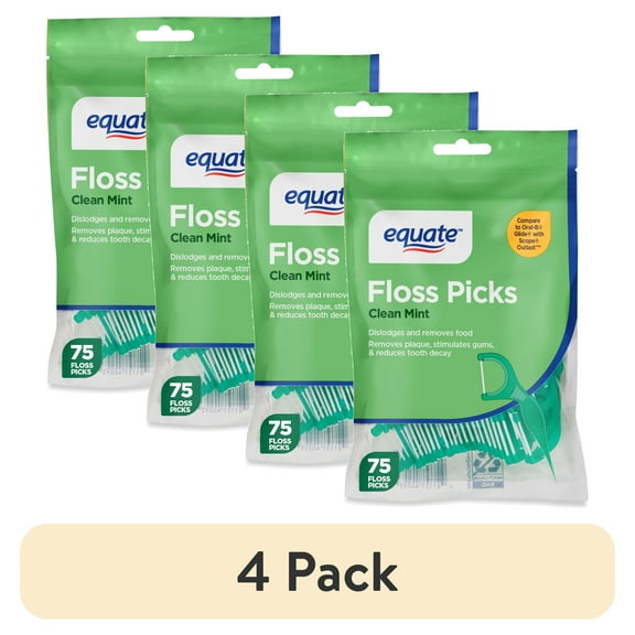 (4 pack) Equate Floss Picks, Clean Mint, 75 Count
