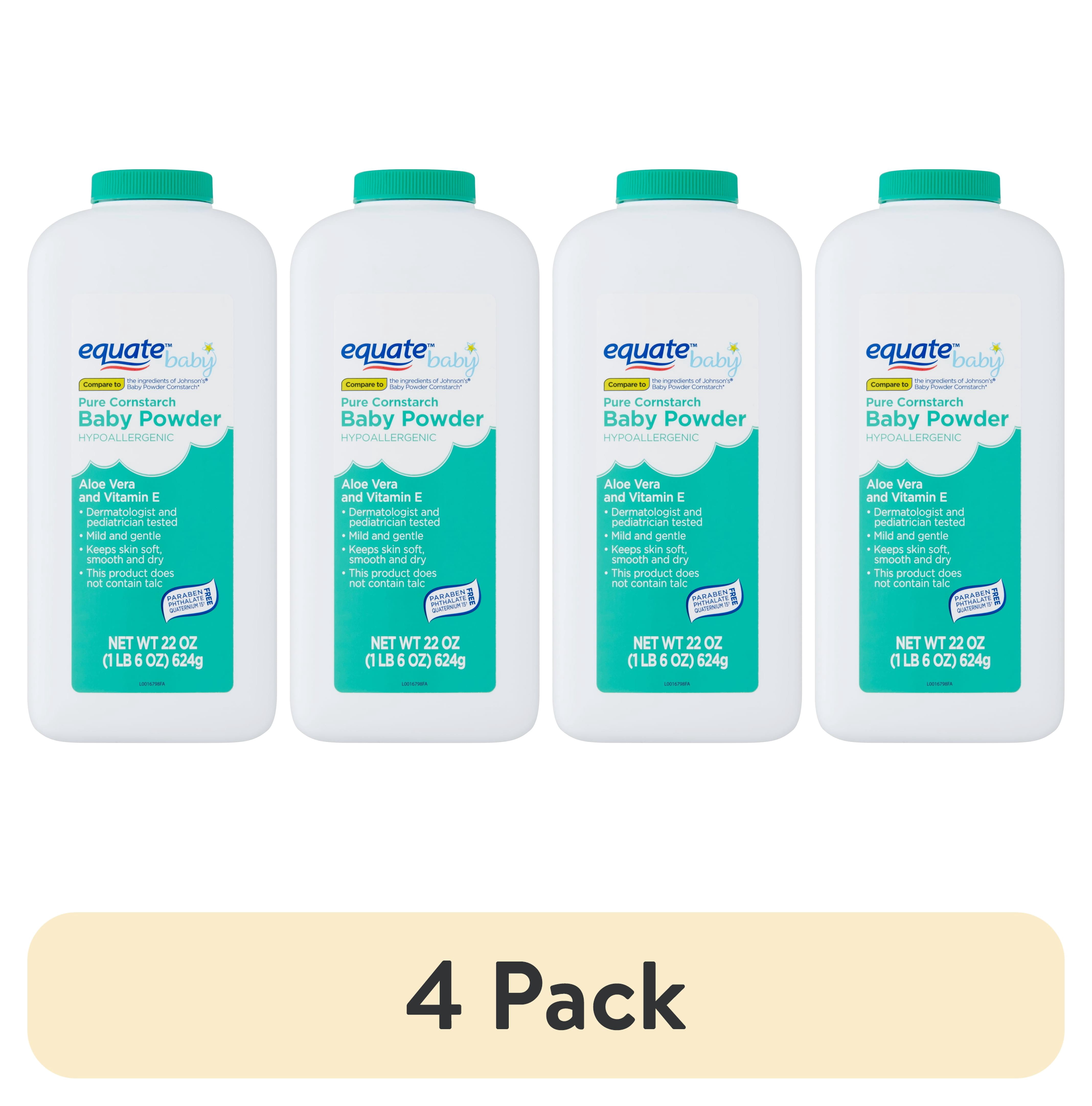 (4 pack) Equate Baby Pure Cornstarch Baby Powder with Aloe and Vitamin E, 22 oz