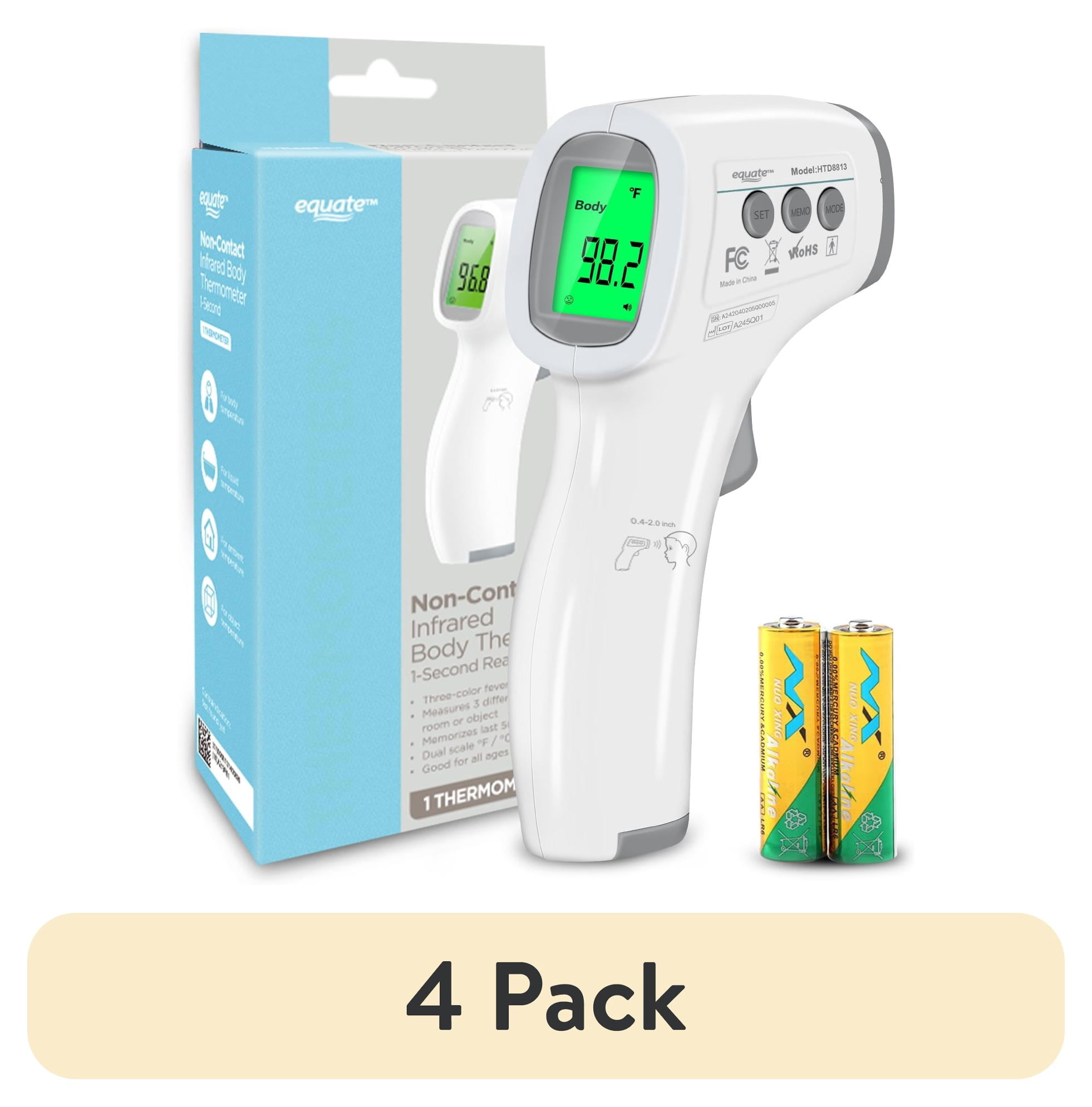 (4 pack) Equate Infrared No Touch Forehead Body Thermometer,1-second, 3-color backlight,All ages.