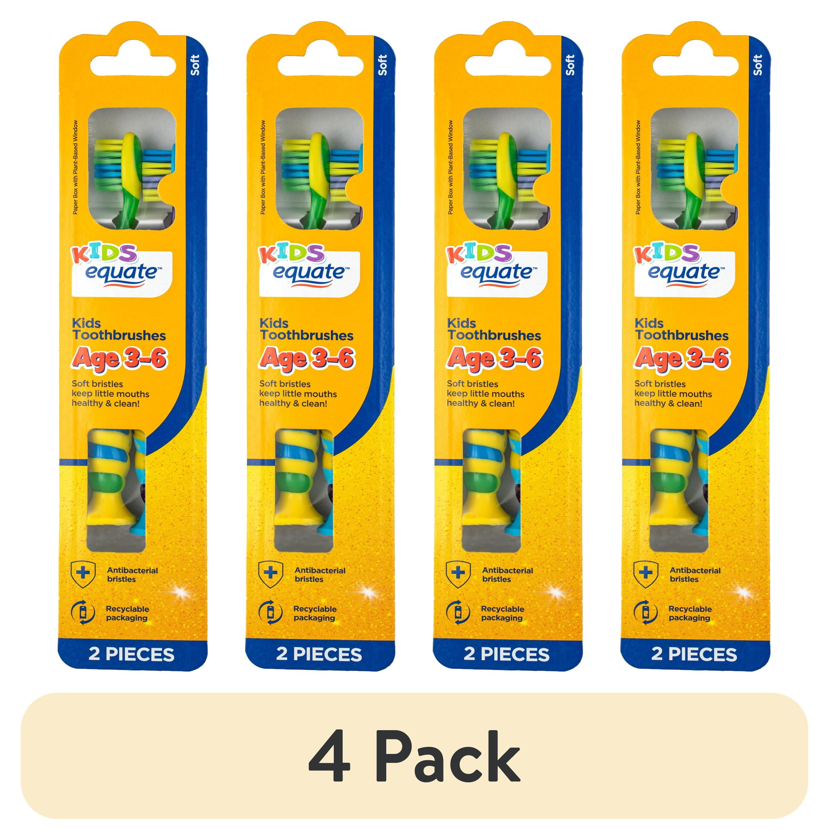 (4 pack) Equate Kids Toothbrush for Ages 3 to 6 with Suction Cup, Soft Bristles (2 Count)