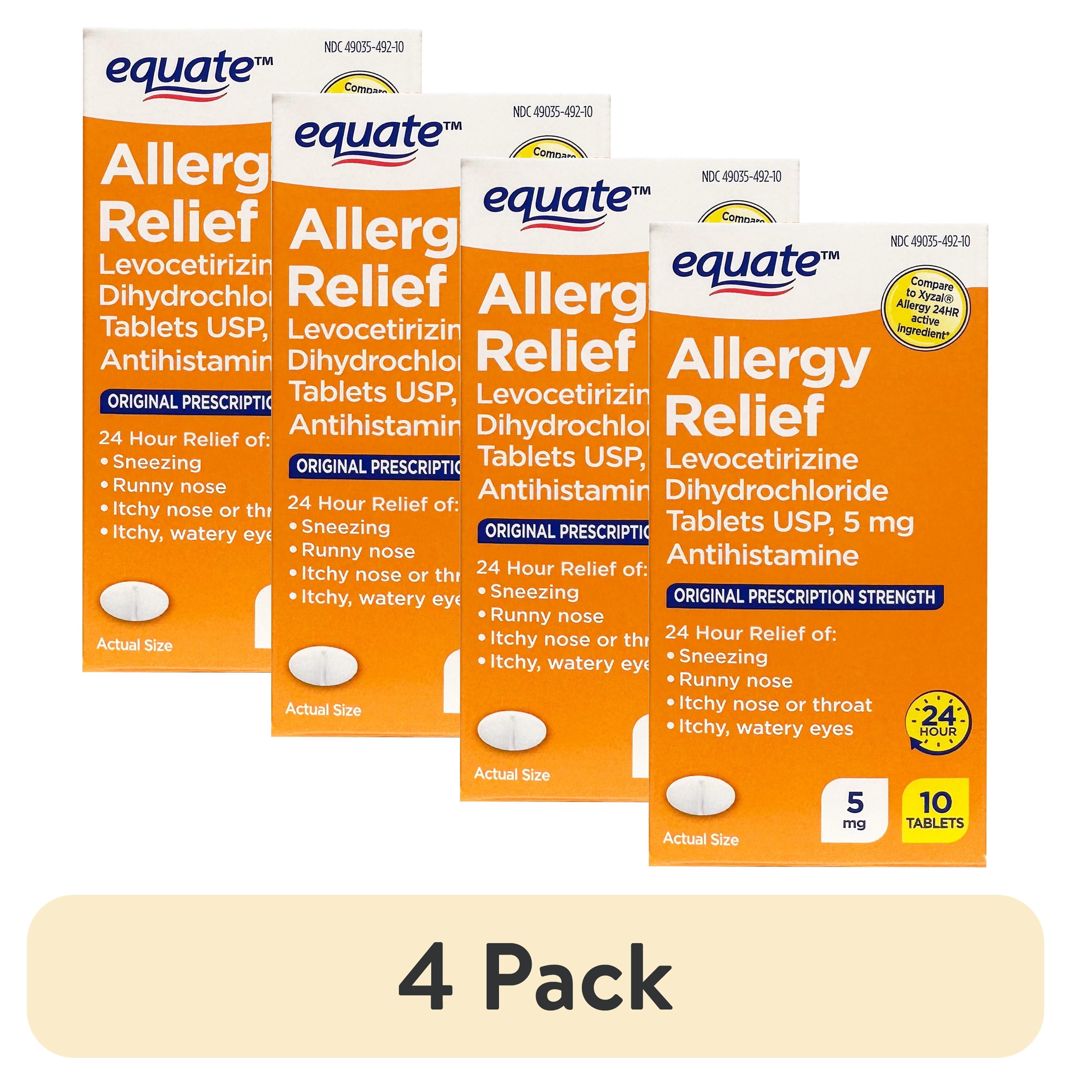 (4 pack) Equate Levocetirizine Dihydrochloride 5mg Compare to Xyzal® Antihistamines Tablets for Usp Allergy with 10 Tablets