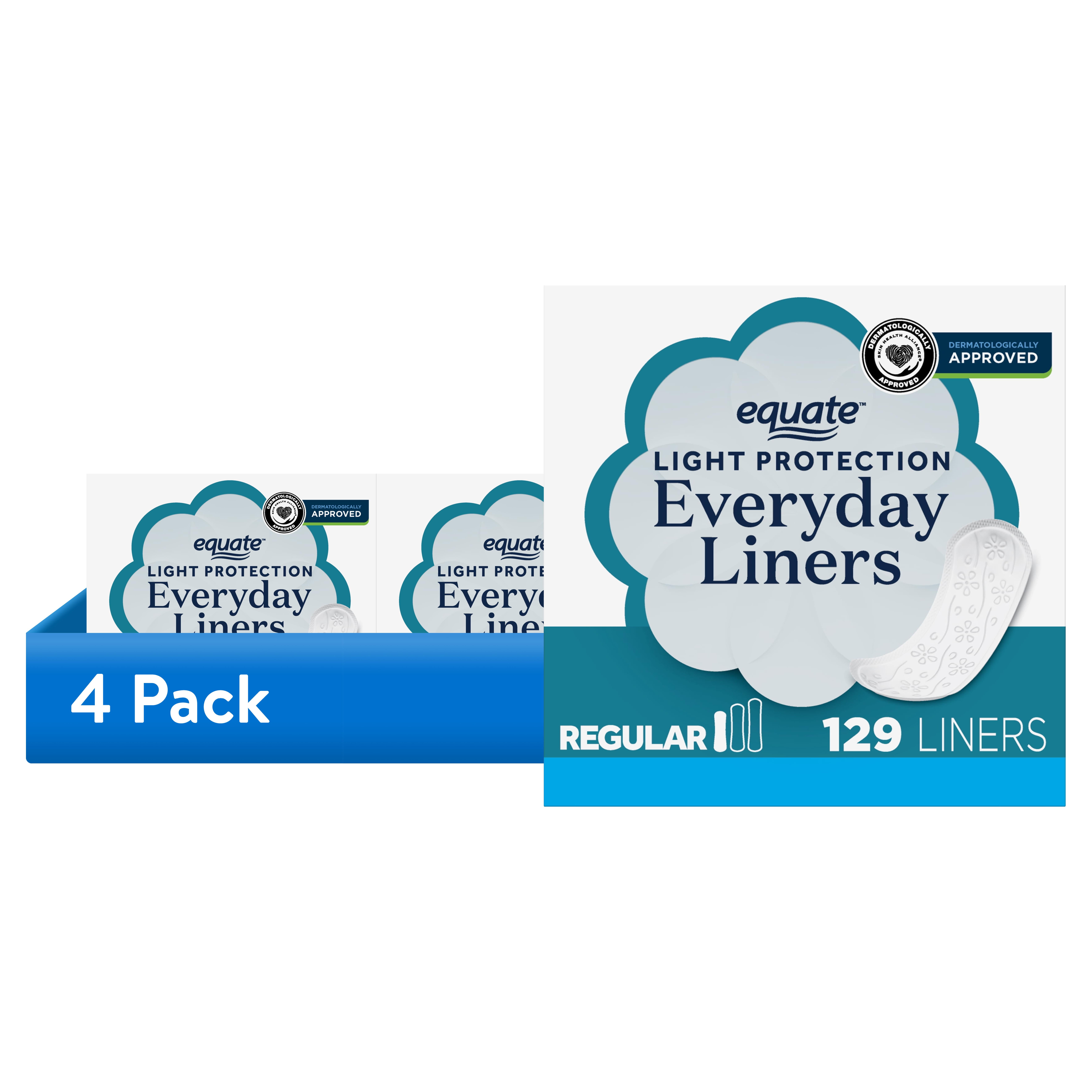 (4 pack) Equate Light Protection Everyday Panty Liners, Regular Length, Unscented, Compare to U by Kotex (129 Count)