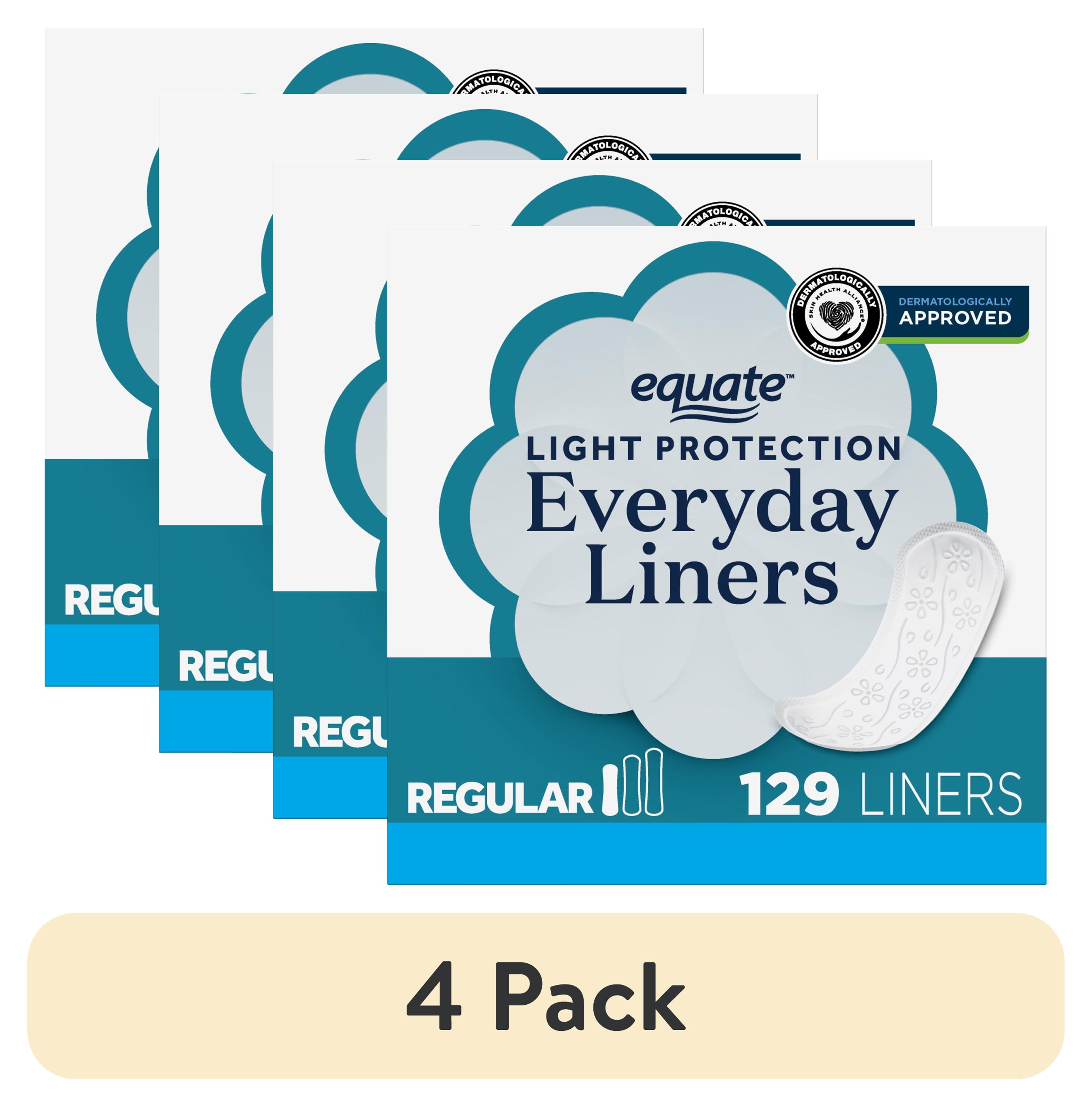 (4 pack) Equate Light Protection Everyday Panty Liners, Regular Length, Unscented, Compare to U by Kotex (129 Count)