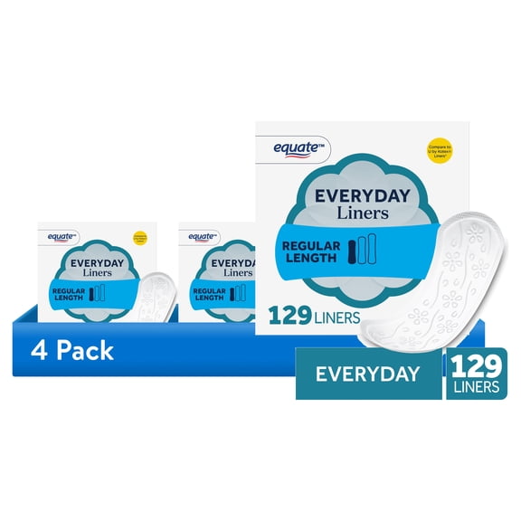 (4 pack) Equate Light Protection Everyday Panty Liners, Regular Length, 129 Count