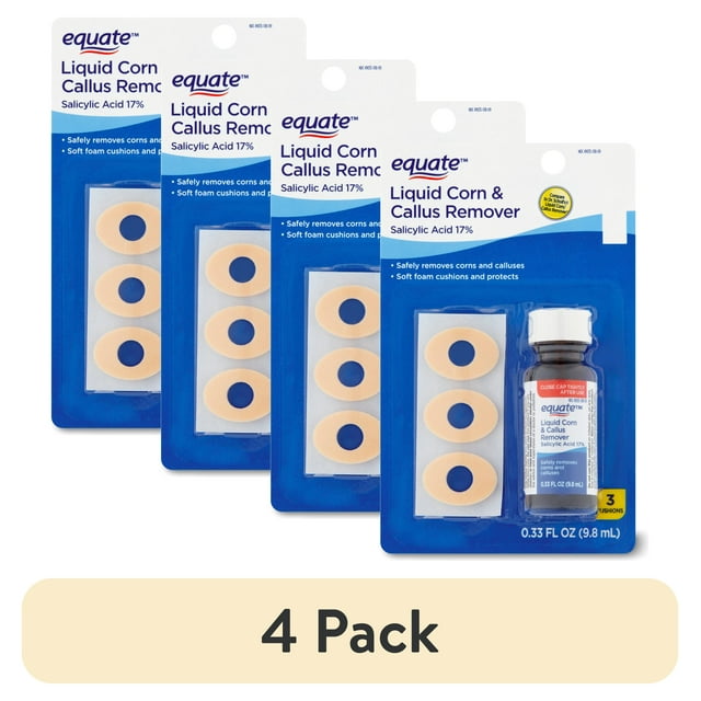 (4 pack) Equate Liquid Corn & Callus Remover with 3 Cushions, 0.33 fl oz, Compare to Dr Scholl's® Liquid Corn/Callus Remover