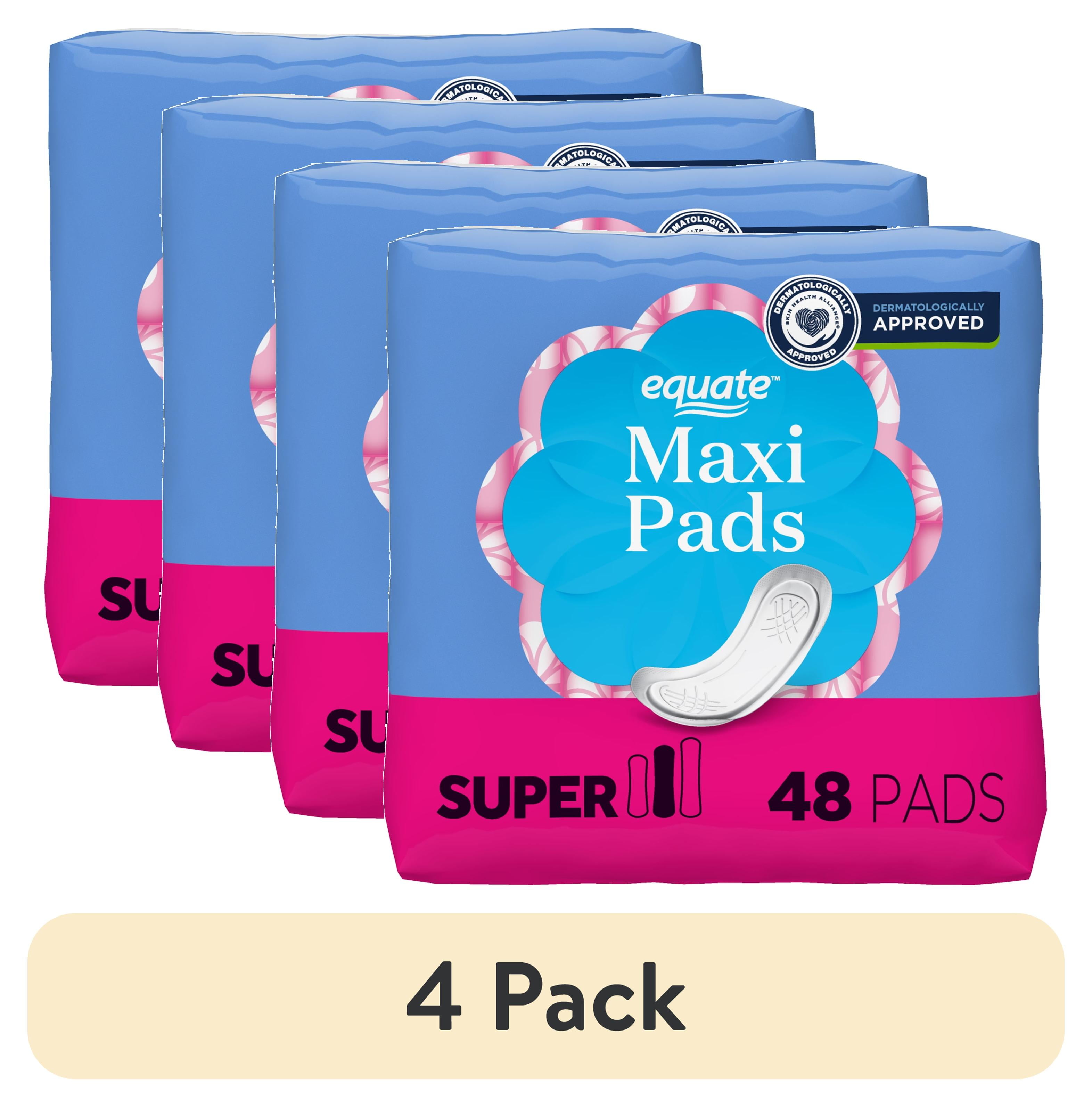 (4 pack) Equate Maxi Pads, Super Protection, Unscented, Compare to Stayfree Maxi (48 Count)