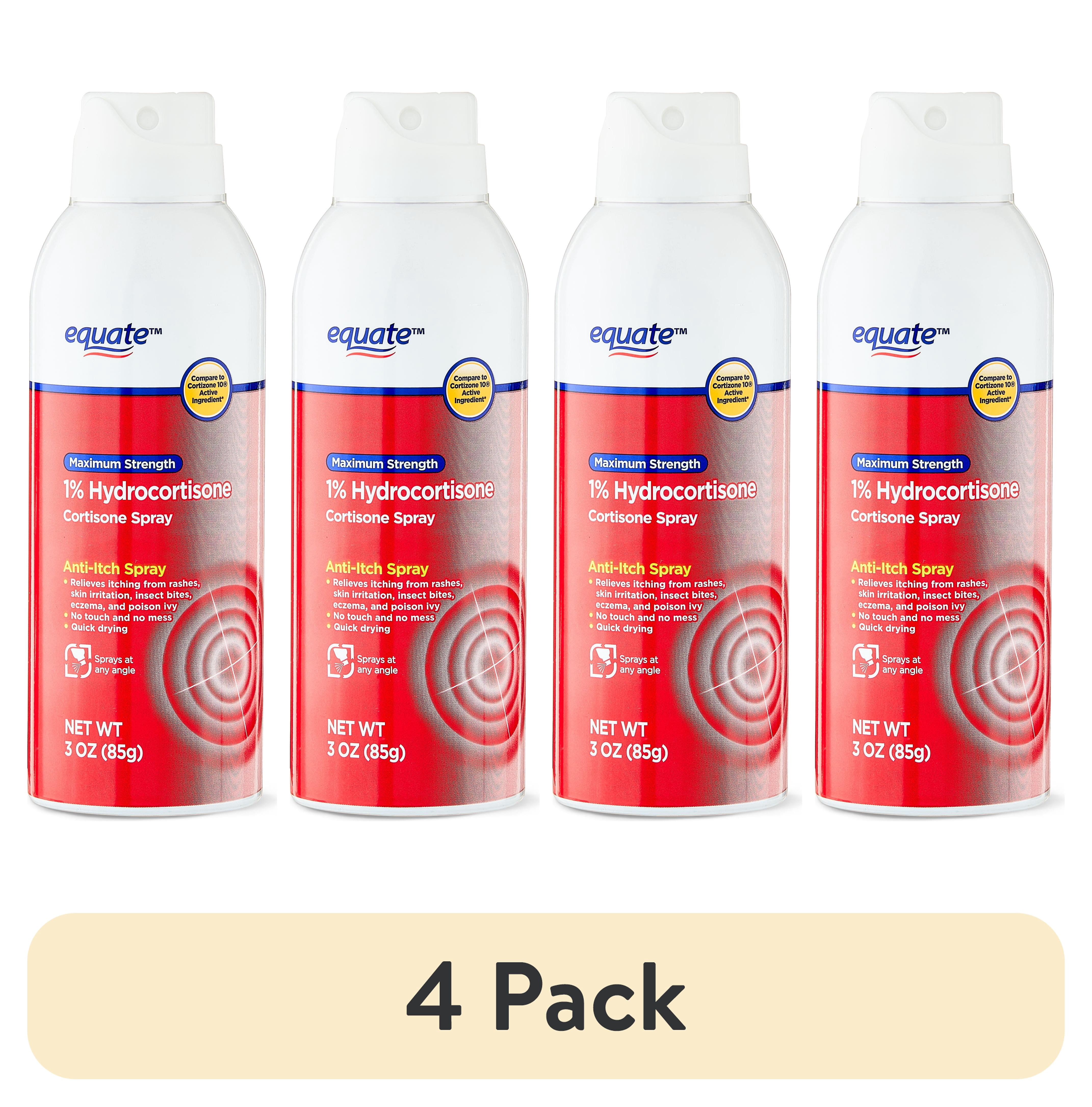 (4 pack) Equate Maximum Strength Hydrocortisone 1% Anti-Itch Spray, 3 oz