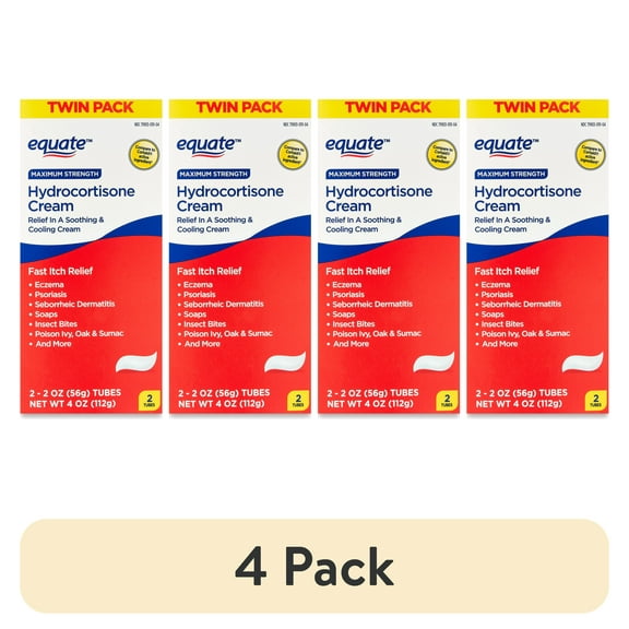 (4 pack) Equate Maximum Strength Anti Itch Hydrocortisone Cream, 4 oz (2x2 oz), 2 Pack, Compare to Cortaid Active Ingredient