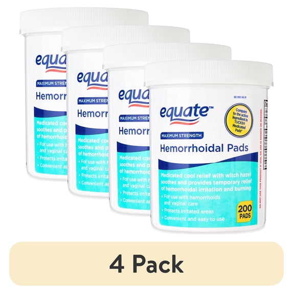 (4 pack) Equate Witch Hazel Wipes for Hemorrhoid pain Witch Hazel 50% 200