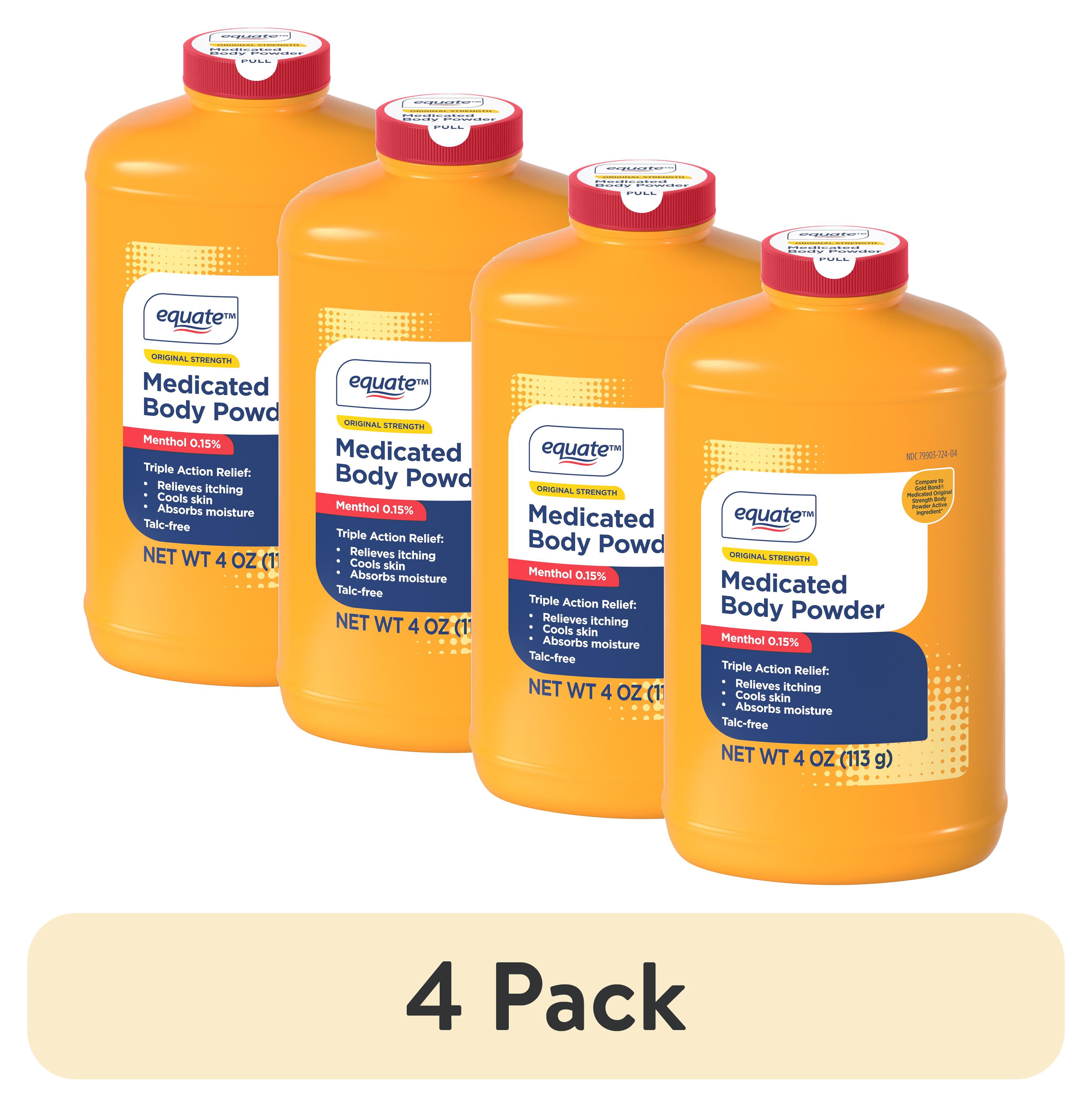 (4 pack) Equate Medicated Body Powder, Unscented, 4 oz, Compare to Gold Bond® Medicated Body Powder Active Ingredient