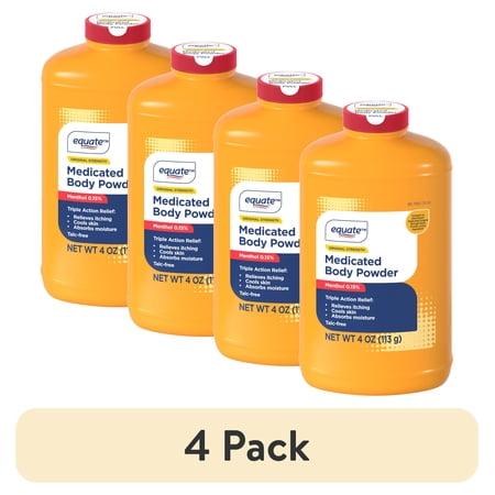 (4 pack) Equate Medicated Body Powder, Unscented, 4 oz, Compare to Gold Bond® Medicated Body Powder Active Ingredient
