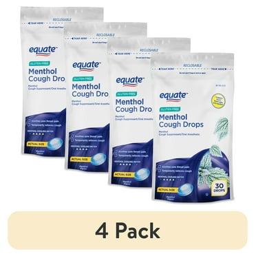 (4 pack) Equate Gluten-Free Menthol Cough Drops, Menthol Flavor, 30 Count, Compare to HALLS® MenthoLyptus Active Ingredient