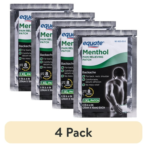 (4 pack) Equate Menthol Pain Relieving Patch, XL