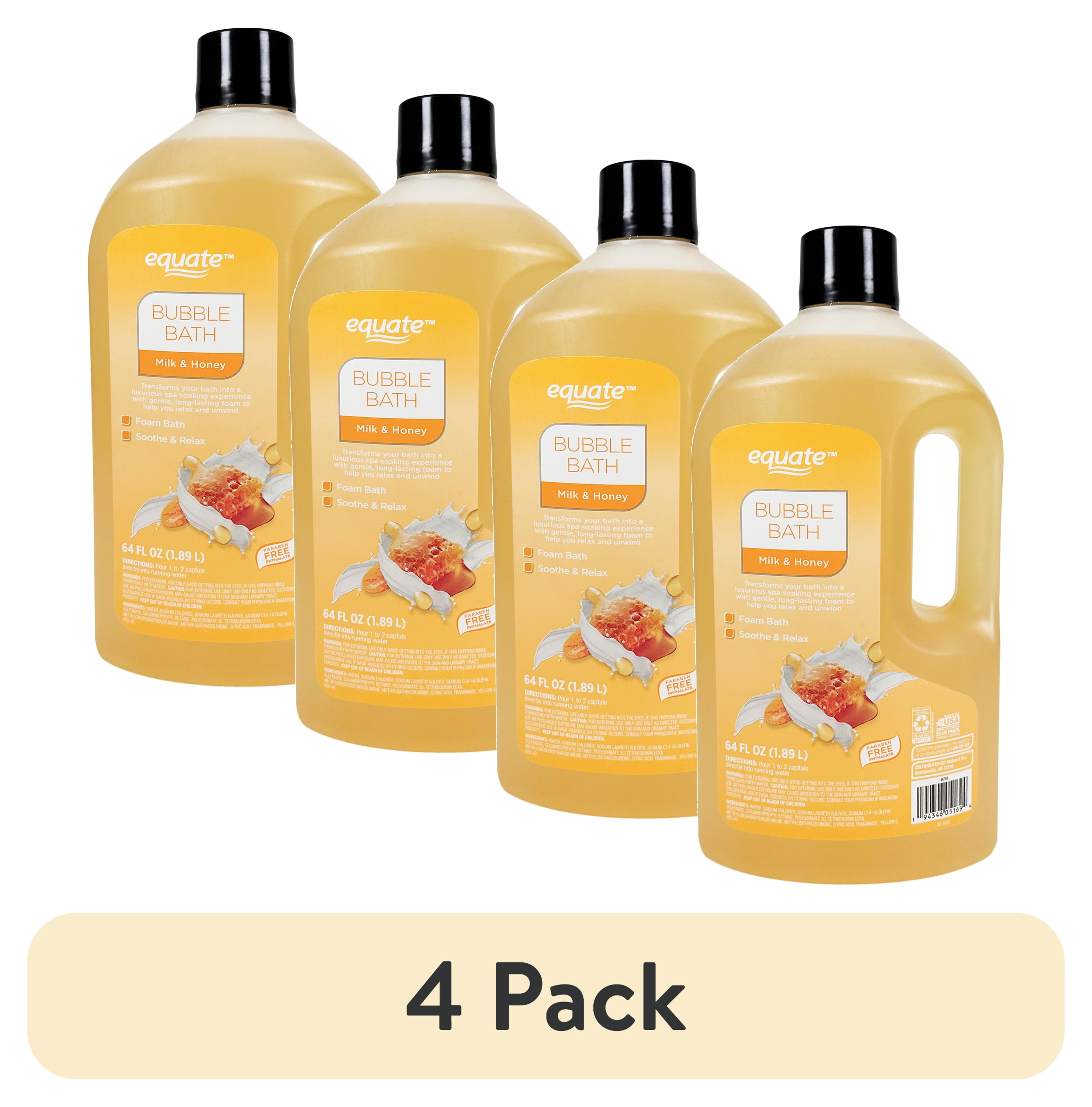 (4 pack) Equate Bubble Bath, Milk and Honey, 64 fl oz