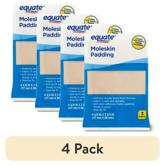 (4 pack) Equate Moleskin Padding Sheets, 3 Count, Compare to Dr Scholl's Moleskin Plus Padding