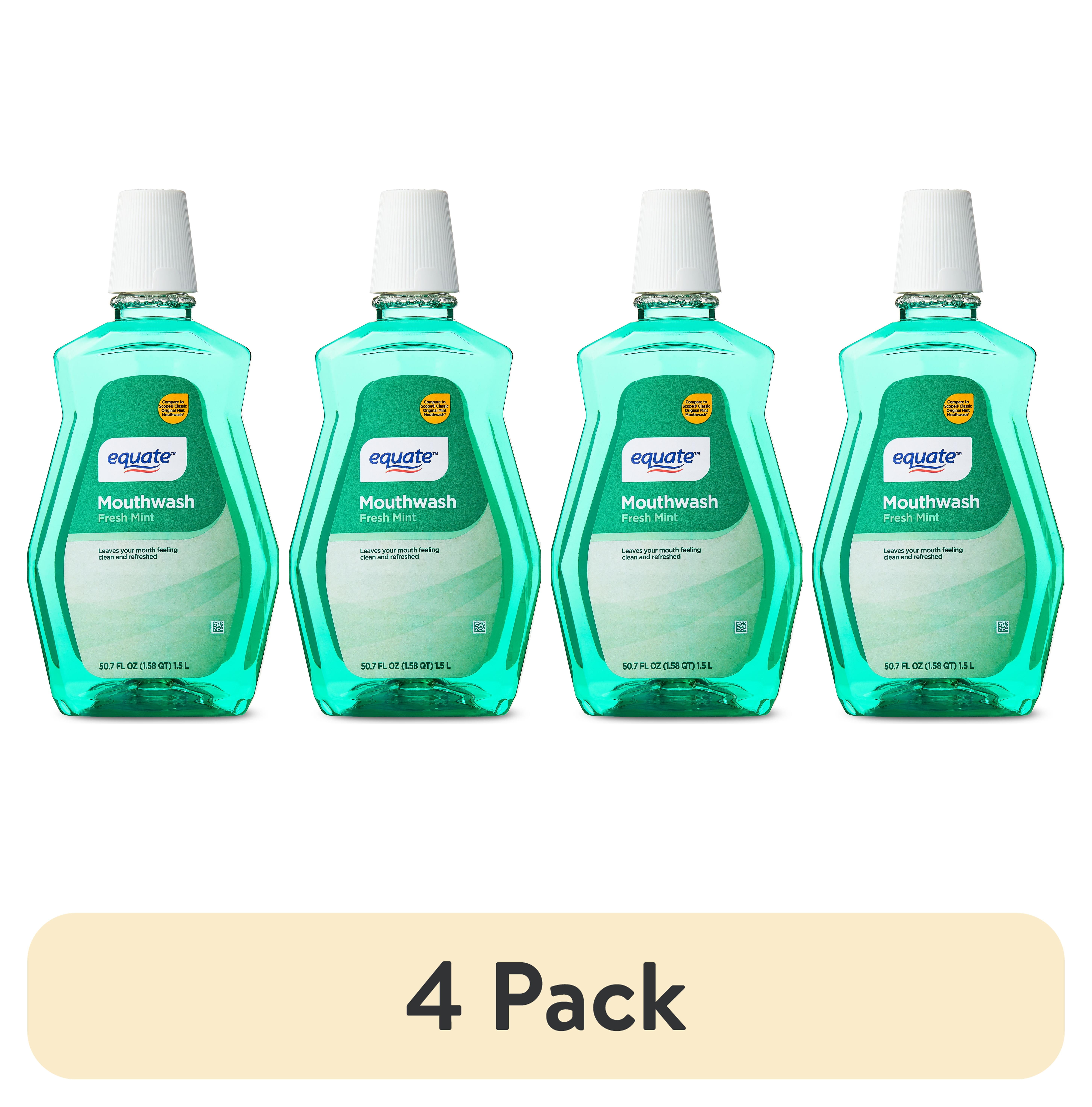 (4 pack) Equate Mouthwash, Mint Fresh, 1.5 L, Compare to Scope Classic Original Mint Mouthwash