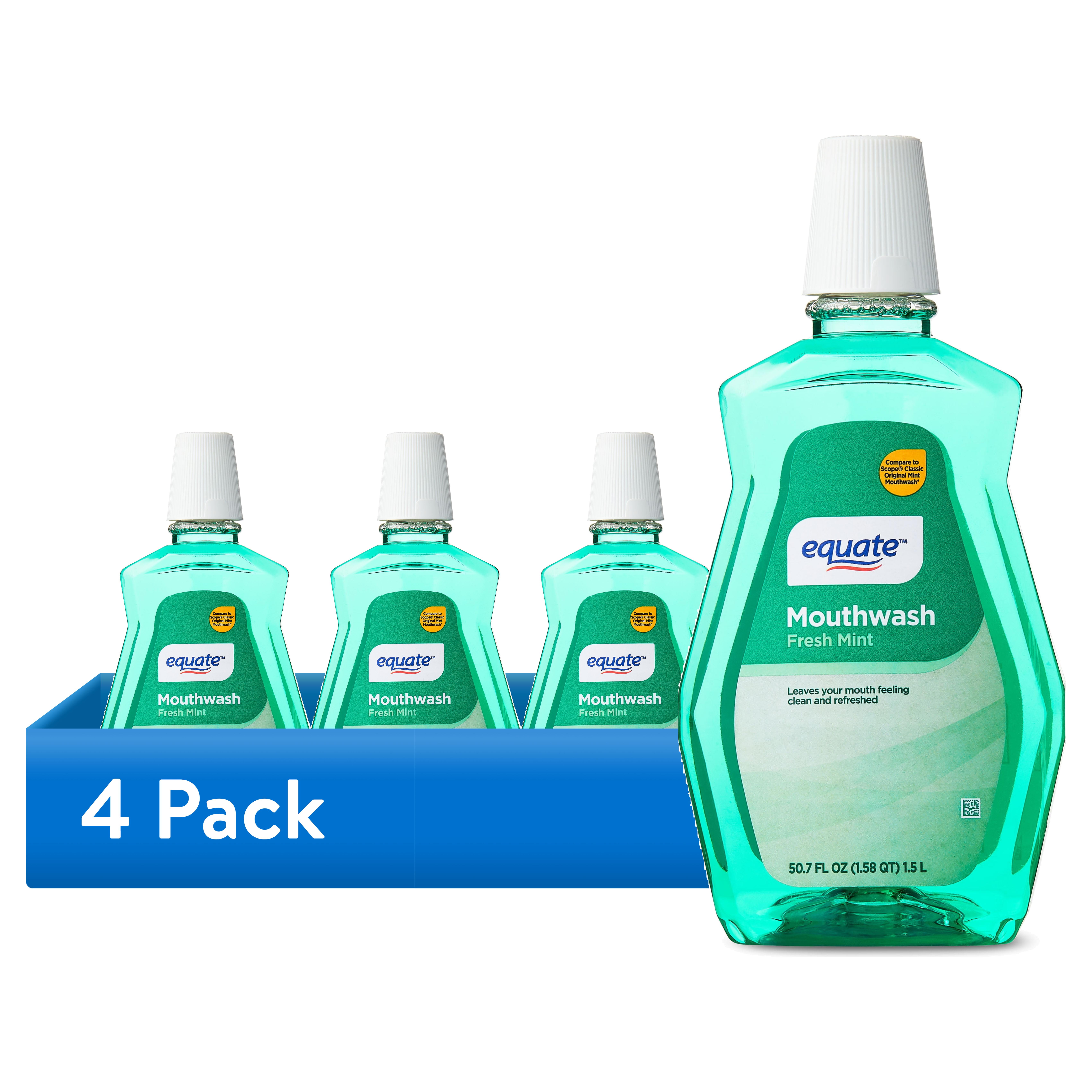 (4 pack) Equate Mouthwash, Fresh Mint, 1.5 L