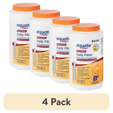 (4 pack) Equate Multi-Health Daily Fiber Supplement Orange Flavored Powder, Value Size 48.2 oz