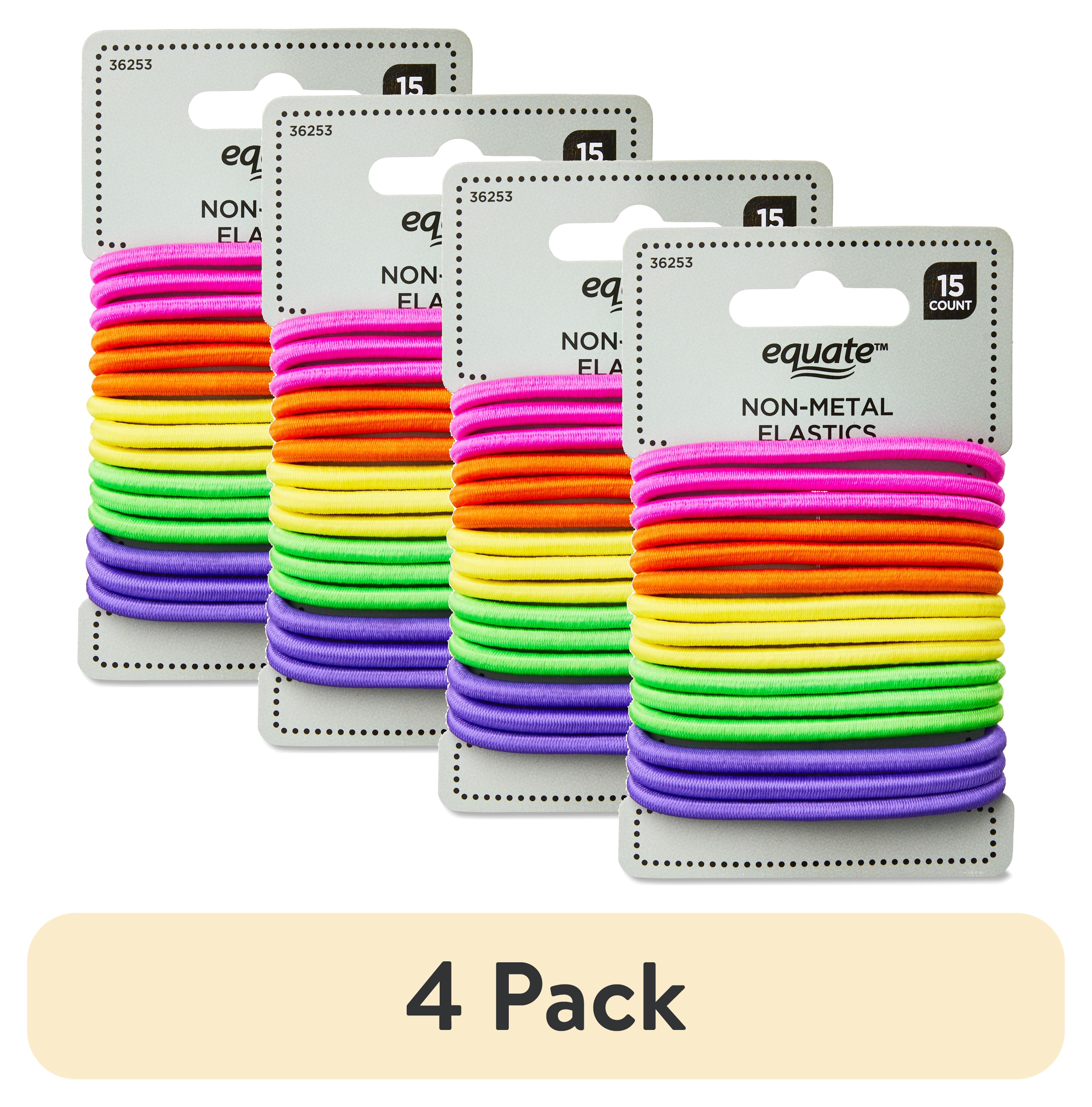 (4 pack) Equate Non-Metal Hair Elastics, Assorted Colors, for Ponytails, Braids, or Buns, Color May Vary, 15 Count