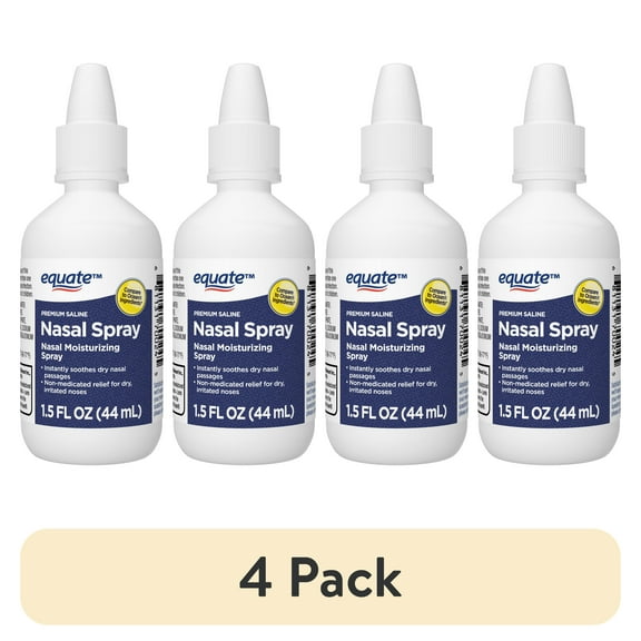 (4 pack) Equate Premium Saline Nasal Spray, Non-Medicated Relief for Dry, Irritated Noses, 1.5 Fl oz