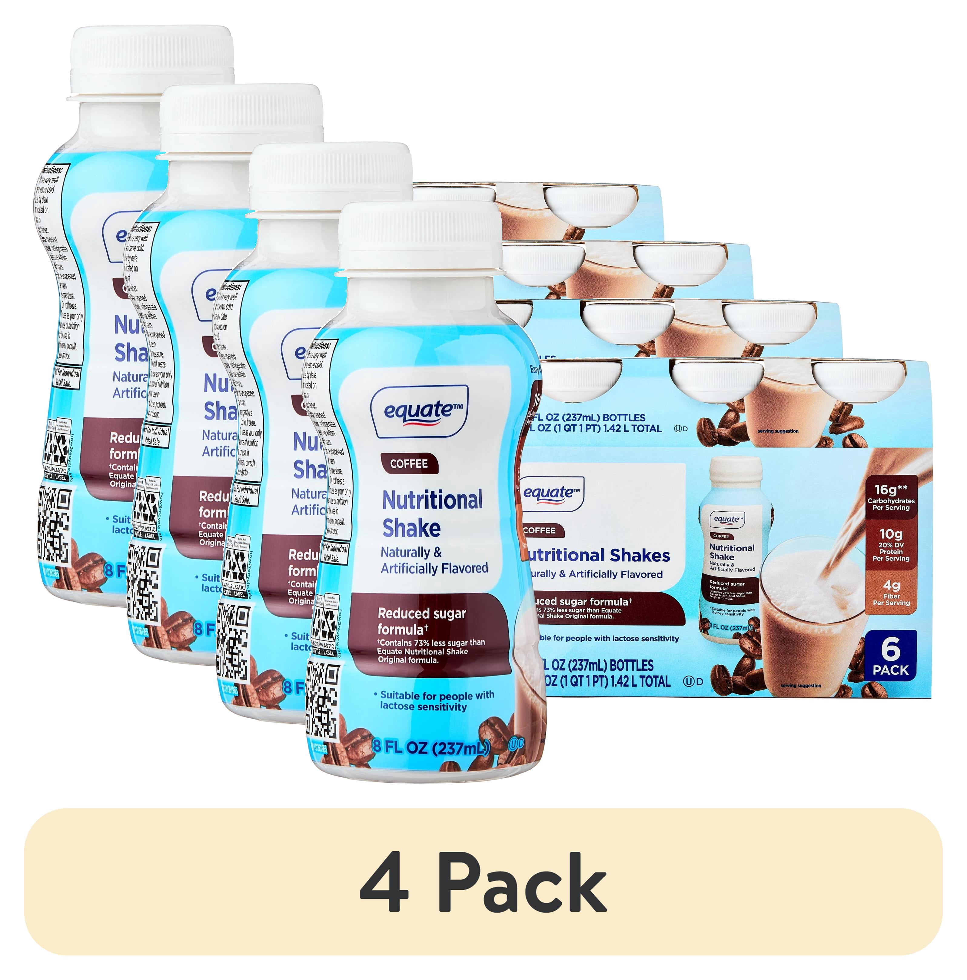 (4 pack) Equate Reduced Sugar Formula Nutritional Shakes, Coffee, 8 fl oz, 6 Count