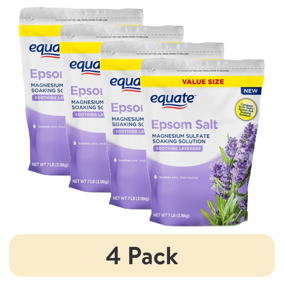 (4 pack) Equate Epsom Salt Soaking Solution, Soothing Lavender, 7 lbs