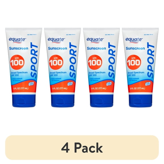 (4 pack) Equate Sport Broad Spectrum Sunscreen Lotion, SPF 100, 6 fl oz