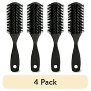 (4 pack) Equate Synthetic Bristle Styling Brush and Comb Set, Black, 2 Pieces