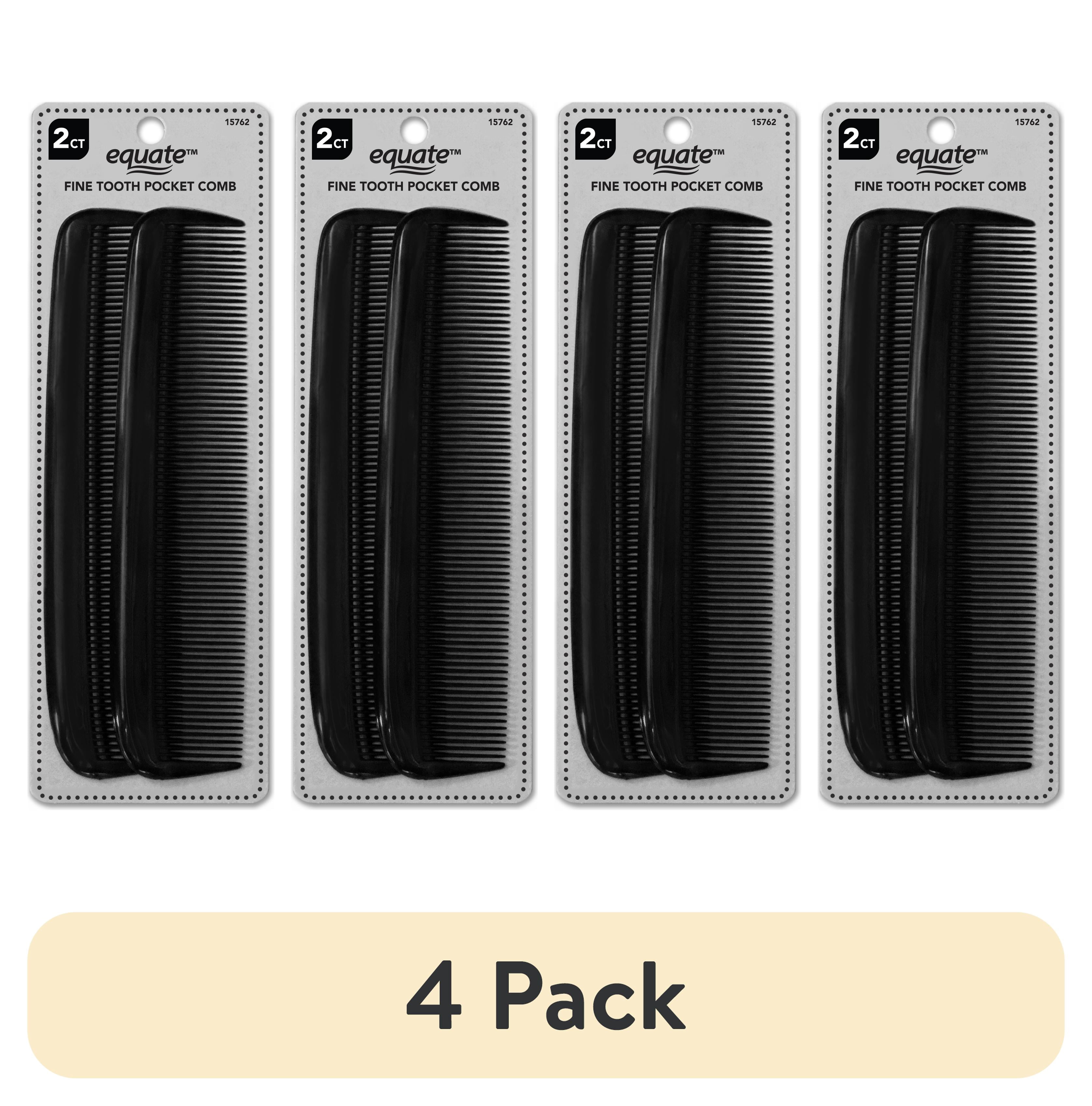 (4 pack) Equate Pocket Comb for Everyday Use on Short Hair, Black, 2 Count