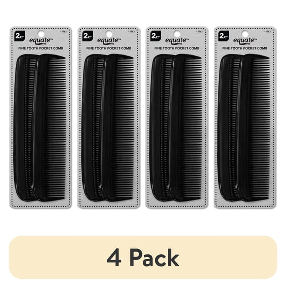 (4 pack) Equate Pocket Comb for Everyday Use on Short Hair, Black, 2 Count