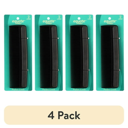 (4 pack) Equate Pocket Comb for Everyday Use on Short Hair, Black (2 Count)