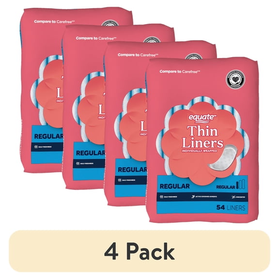 (4 pack) Equate Individually Wrapped Thin Liners, Size Regular (54 Count)