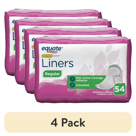 (4 pack) Equate Individually Wrapped Thin Liners, Size Regular (54 Count)
