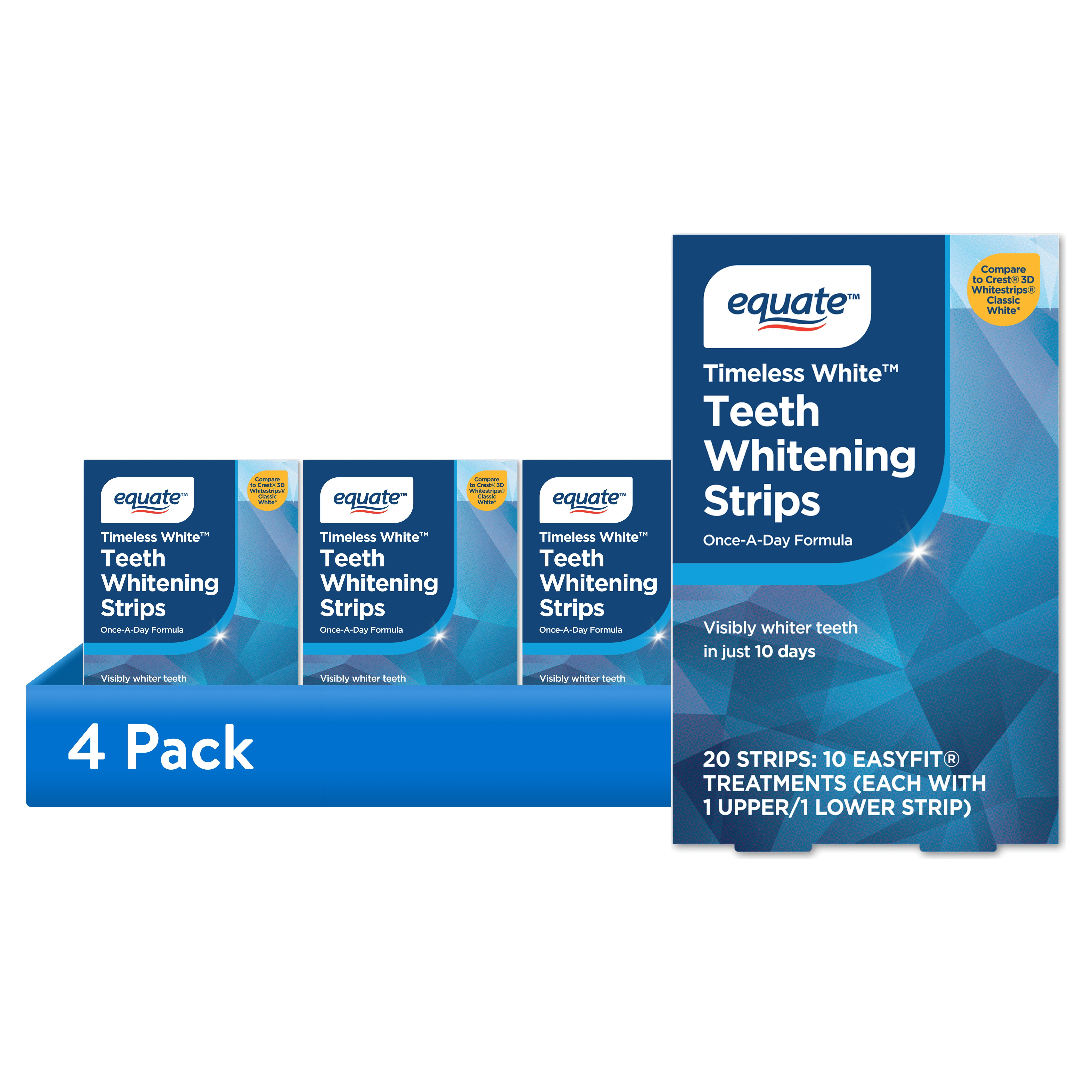 (4 pack) Equate 10-Day Timeless White Teeth Whitening Strips, 20 Count