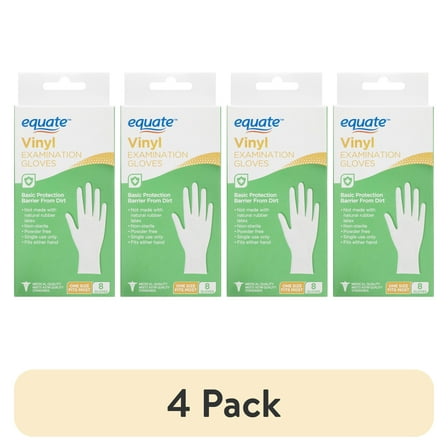 (4 pack) Equate Vinyl Examination Gloves, One Size, 8 Count