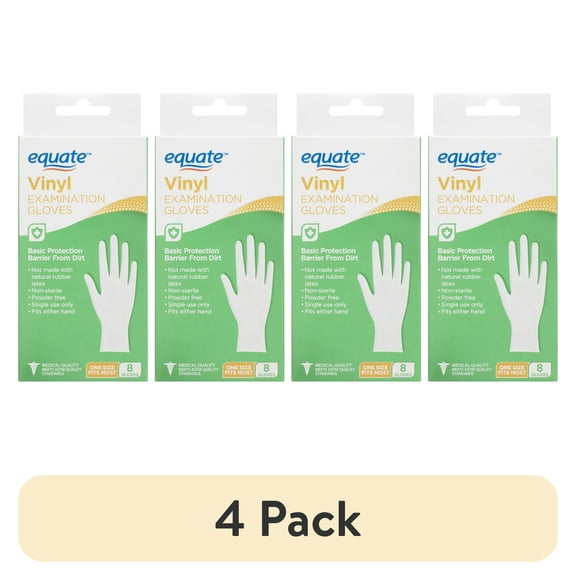 (4 pack) Equate Vinyl Examination Gloves, One Size, 8 Count