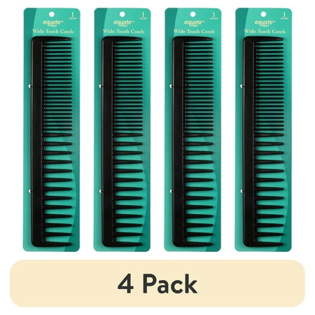 (4 pack) Equate Wide Tooth Comb for Everyday Hair Care, Black