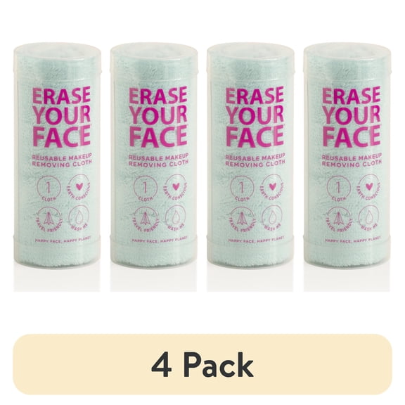 (4 pack) Erase Your Face Reusable Makeup Removing Cloth, Blue