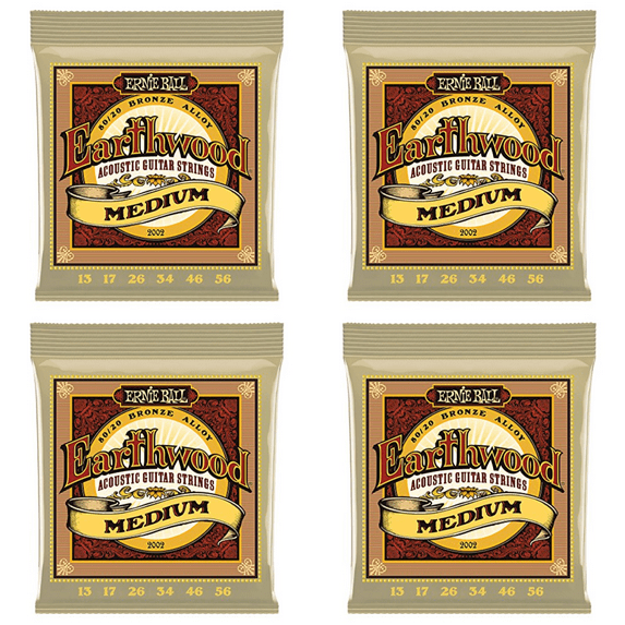 (4 pack) Ernie Ball Earthwood Medium 80/20 Bronze Acoustic Guitar Strings - 13-56 Gauge