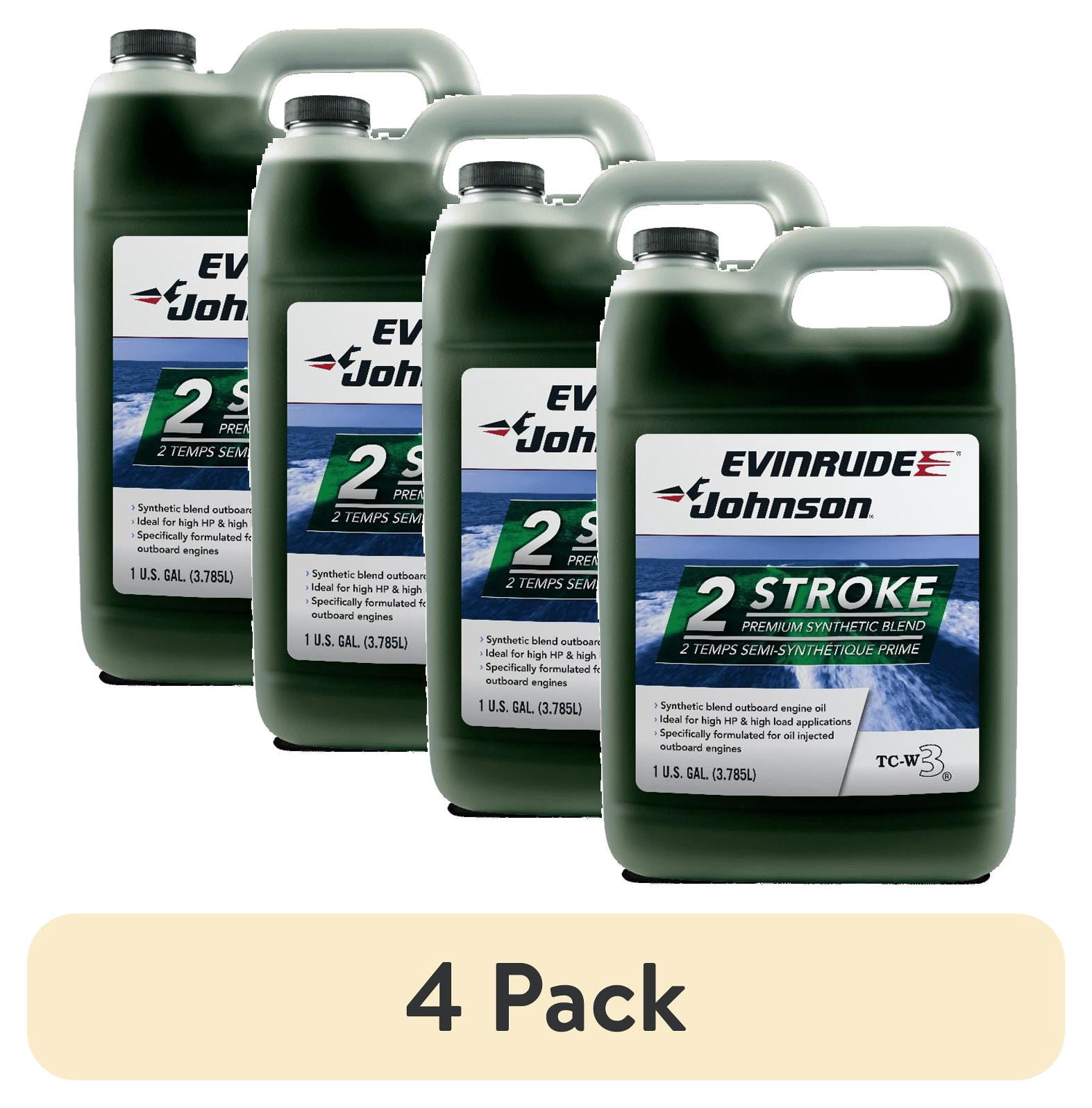 (4 pack) Evinrude Johnson TC-W3, 2 stroke premium synthetic Marine engine Oil,  1 Gallon