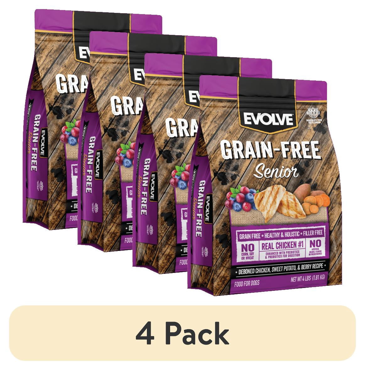 (4 pack) Evolve Senior Chicken Recipe, Dry Granule,  Grain Free, Dog Food, 4lb