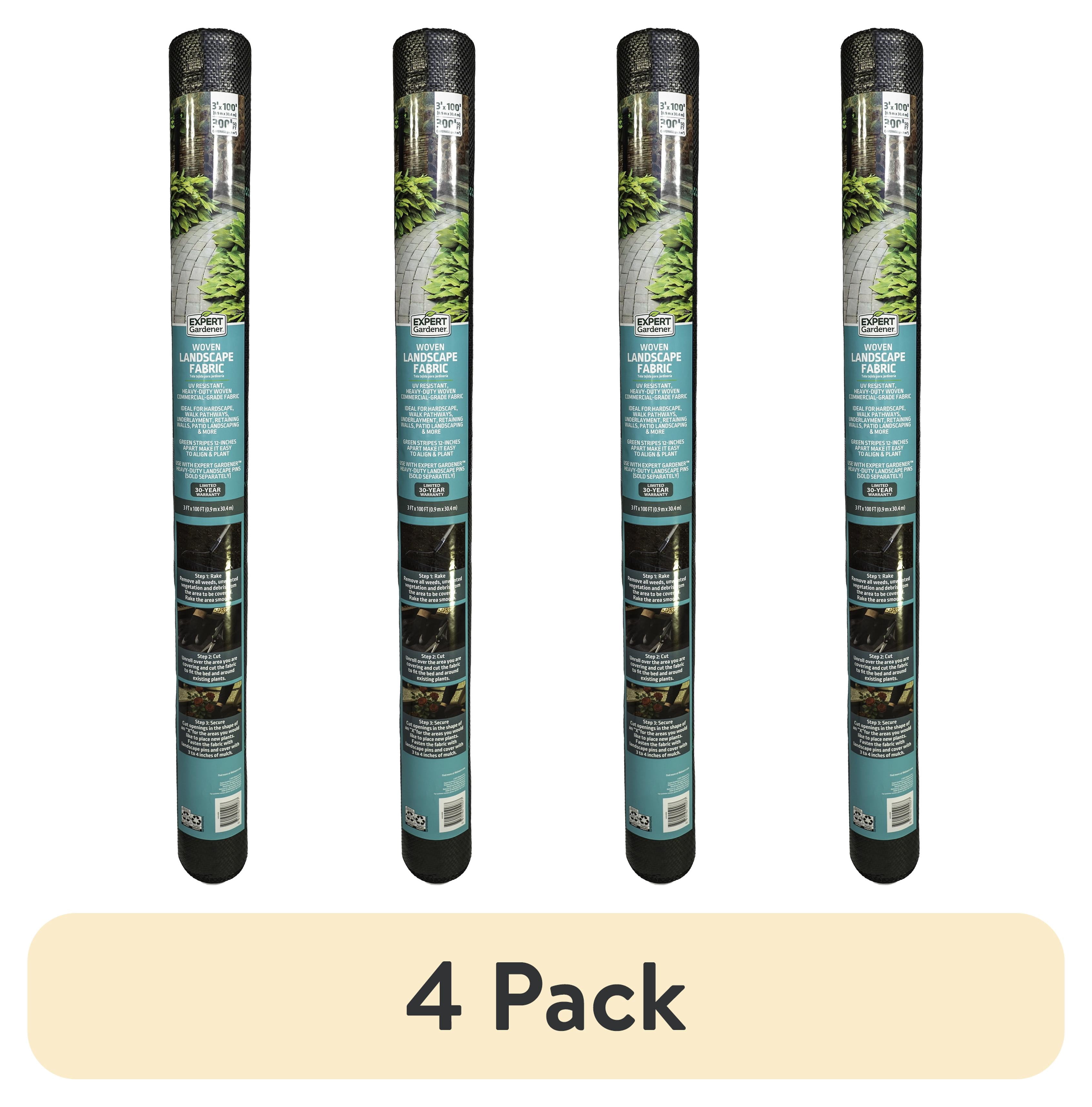 (4 pack) Expert Gardener 3' x 100' Black Weed Barrier Woven Landscape Fabric, UV Resistant, Heavy Duty, Commercial Grade