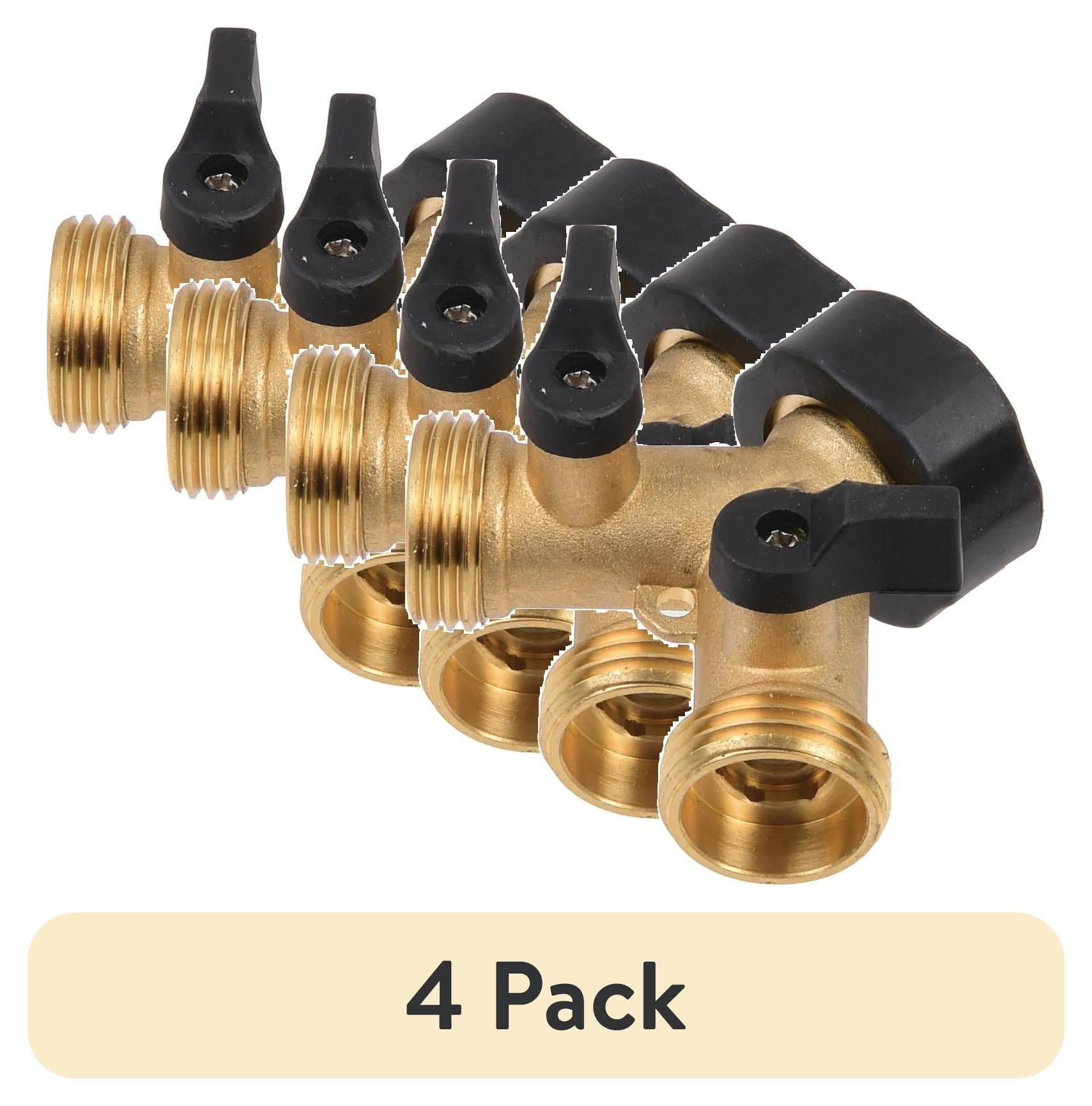 (4 pack) Expert Gardener Brass 2-Way Y Hose Shut-off Connector