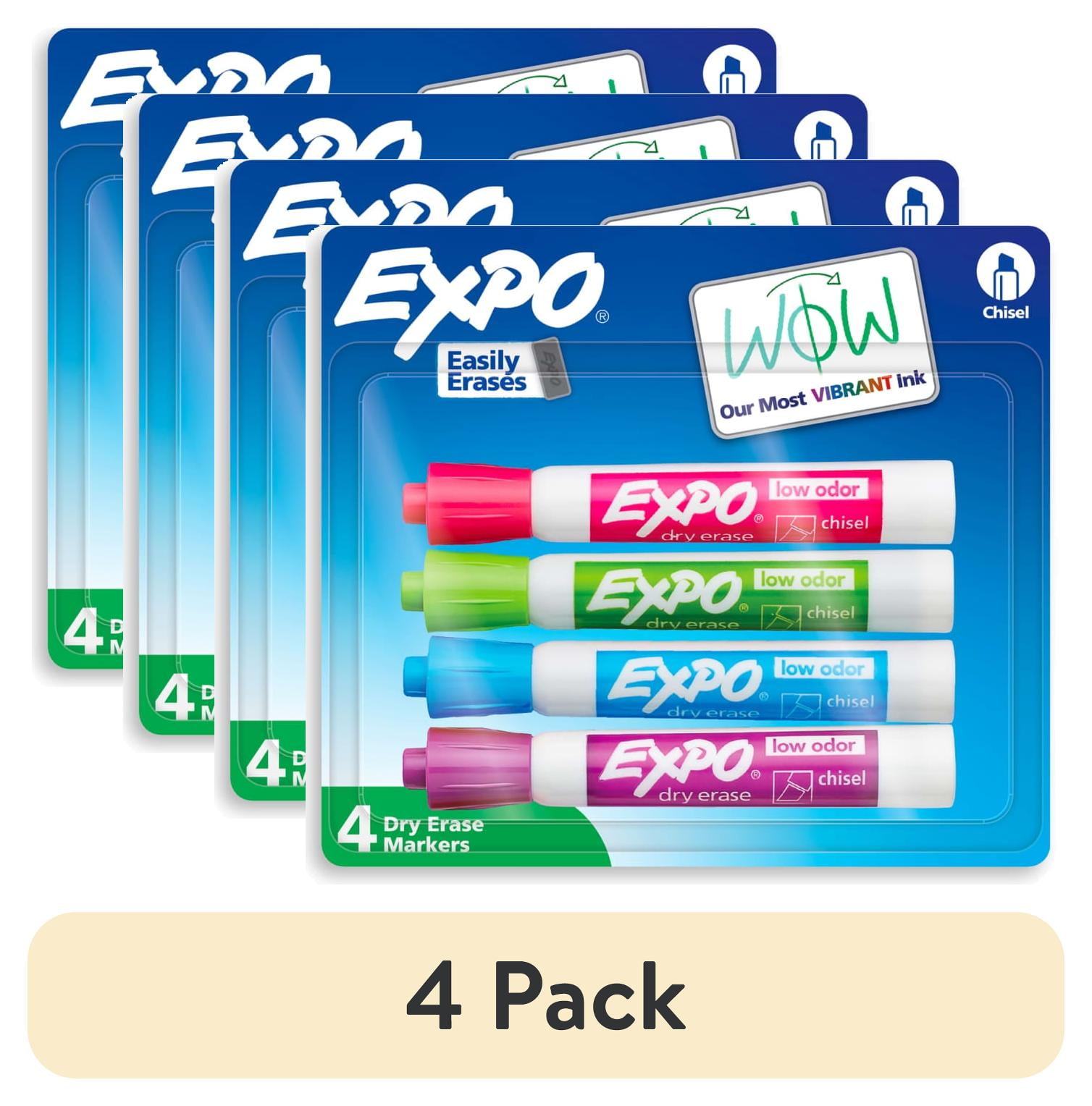 (4 pack) EXPO Dry Erase Markers, Chisel Tip, Assorted Colors, 4 Count