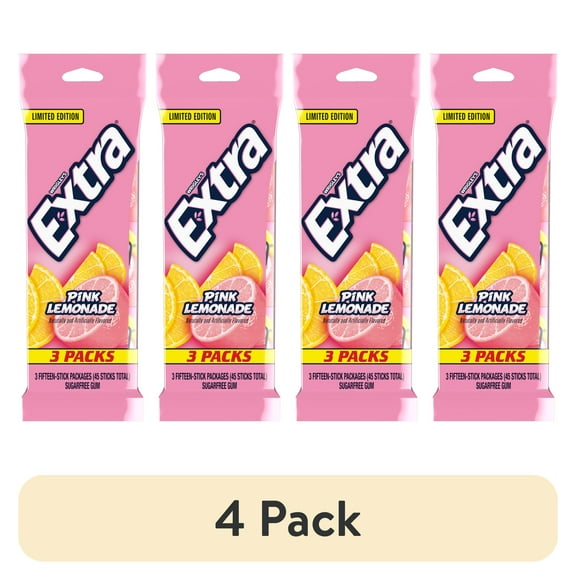 (4 pack) Extra Pink Lemonade Sugar Free Chewing Gum - 15 Stick (Pack of 3)