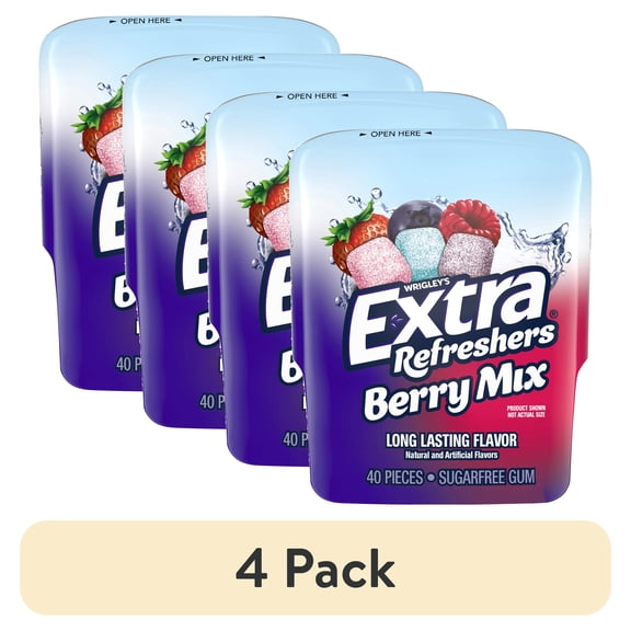 (4 pack) Extra Refreshers Berry Mix Sugar Free Chewing Gum - 40 Piece Bottle