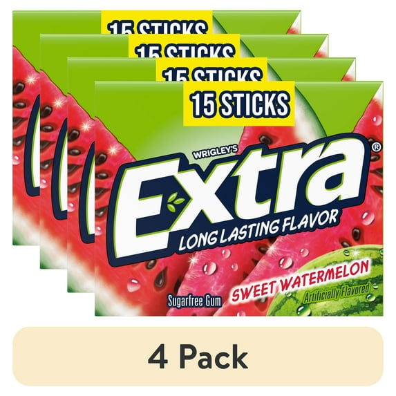 (4 pack) Extra Sweet Watermelon Sugar Free Chewing Gum, Single Pack - 15 Stick